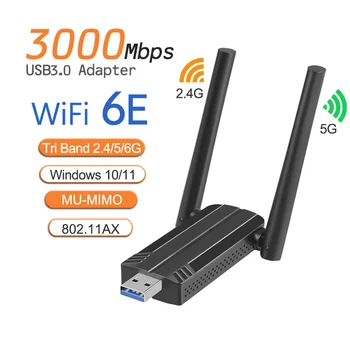 WiFi6E USB3.0 WiFi อะแดปเตอร์ AX3000 ไตรเสวงดนตรี 2.4 G/5G/6GHz เครือข่ายไร้สายบัตร WiFi Dongle Wlan ผู้รับสำหรับ Win10/11