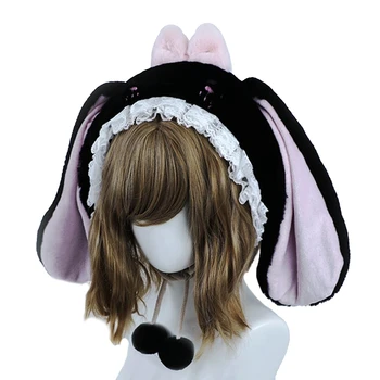 กระต่ายหมวกญี่ปุ่น Lolita น่ารักนุ่มน่ากอ Lop-eared หูใส่หมวกผู้หญิงฤดูใบไม้ร่วงและฤดูหนาวหนาอบอุ่นกระต่ายหูหมวก Cosplay เครื่องประดับ