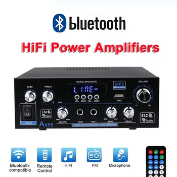 กลับบ้านดิจิตอล Amplifiers เสียงแบสเสียงพลังงานบลูทูธเครื่องขยายเสียง Hifi FM อัตโนมัติดนตรี Subwoofer นักพูดพอร์ต USB SD หยิบไมค์ออกนำเข้าข้อมูล AK55