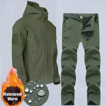 กองทัพ SoftShell อุปกรณ์ทางเทคนิค Waterproof เสื้อคลุมเสื้อโค้ทองทหารการต่อสู้ Tracksuit ตกปลาซึ่งไม่ทำลายสิ่งแวดล้อมอย่าไปตั้งแคมป์ปี Pant กางเกง