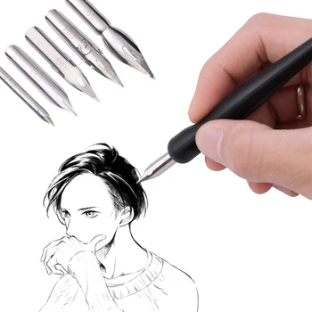 การ์ตูนปัก Manga อะนิเมสีบปากกาปากการตั้ง Calligraphy การวาดเครื่องมือตั้ง 5 Nib+2 โฮล์เดอร์+1 ยางลบสำหรับ Animator งานศิลปะคนรัก Desinger