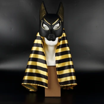 [ขำ]อียิปต์ Anubis Cosplay น้ากากห PVC หมาป่าหมวกเกราะหัวชุดอุปกรณ์ประกอบที่งานปาร์ตี้วันฮัลโลวีนชุดหรูของเล่นลูกบอล