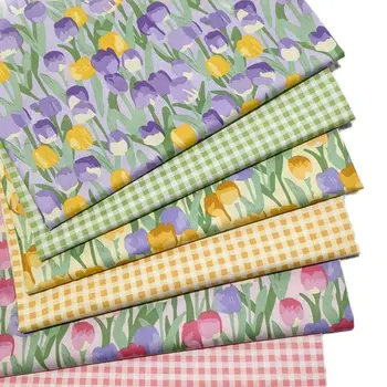 ความกว้าง 160cm/63in Tulips Plaid ออกแบบ 100%ค็อตตอผ้าสำหรับลูกรังผ้าห่มขึ้นเตียงกับกลับบ้านผ้าปูชุดค็อตตอน Twill เสื้อผ้า