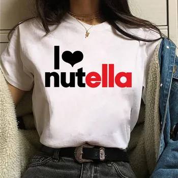 ฉันรัก Nutella Kawaii พิมพ์ทีเสื้อเชิ้ตผู้หญิง 90s Harajuku Ullzang แฟชั่นเสื้อยืดกราฟิน่ารักอัน Tshirt เกาหลีรูปแบบบนสุด Tees