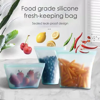 ซิลิโคนอาหาร Ziplock กระเป๋า Reusable ใหม่-เก็บกระเป๋าผลไม้&ผักปิดผนึกถุงรอยรั่ว-หลักฐานอาหารเก็บของซิปล็อคนถุงเก็บของ