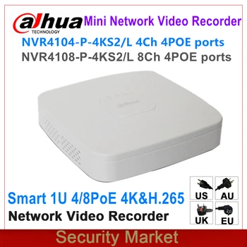 ดั้งเดิม Dahua ภาษาอังกฤษ NVR4104-P-4KS2/แอล NVR4108-P-4KS2/แอล 4/8 Ch 4PoE 4K&เอช 265 สำหรับโพงเครือข่ายวีดีโอบันทึกเสียง