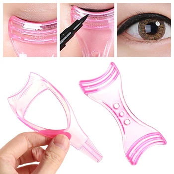 ตาตั 3 In1 Mascara Eyeliner Applicator นำทางป้องกันปลอม Eyelashes Baffle หวี Cosmetic พลาสติแปร Curler แต่งหน้าเครื่องมือ