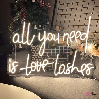 ทั้งหมดที่คุณต้องการคือรัก Lashes กำหนดเองธุรกิจวยป้ายนีออทำให้ห้องของกำแพงแต่การตกแต่งระดับแสงสวยงามร้าน Personalized Slogan Signboard