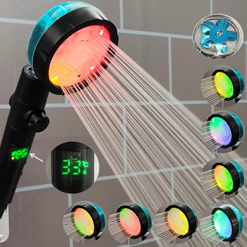 ทำให้ดิจิตอลอุณหภูมิแสดงอาบน้ำหัวอุณหภูมิที่มีสีสรรควบคุมแฟนความดันสูงฝ Showerhead กับปุ่มหยุด