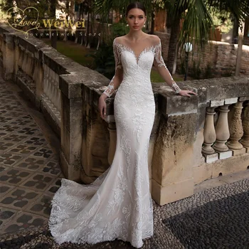 นางเงือนงานแต่งงานชุดสำหรับผู้หญิงแด่ภาพลวงตาปุ่มกลับมางานแต่งงานชุดลูกไม้ Applique свадебное платье Vestidos เดอ Novia 2022