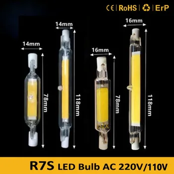 นำ R7S COB แก้วสอดท่อ 78mm 118mm สูงพลังงาน J78 J118 COB ลอดไฟ AC110V AC220V กลับบ้านแสงสว่างแทนที่ Halogen ตะเกียง