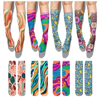 ผู้หญิงมีความสุขตลกถุง 3 มิติพิมพ์งานศิลปะแบบนามปธรรมน่ารักคราง)graffiti ถุงเท้าลูกกวาดรูปแบบแฟชั่น Harajuku ที่มีสีสรรถุงเท้า Cosplay Kawaii
