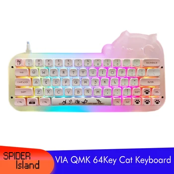 ผ่านทางแป้นพิมพ์ 64 กุญแจสามารถโปรแกรมได้เครื่องจักร Keypad RGB Backlight แมวตัดความโปร่งแสงเต็มไปด้ว szie มาโครอบใช้คอมพิวเตอร์ร้อนแรง swappable