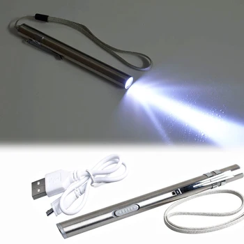 พลังงาน-ช่วยแบบเคลื่อนย้ายได้เป็นมืออาชีพทางการแพทย์มีประโยชน์ปากกาแสงสว่างพอร์ต USB Name มินิไฟฉายนนำคบเพลิงกับ Stainless เหล็กตั