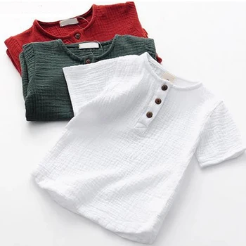 พวก Tshirt Color Breathable ค็อตตอนเด็กๆอย่างเสื้อผ้าเด็กเสื้อสำหรับลูกชายทีเสื้อของแข็งสั้นที่แขนหน้าร้อน Toddlers