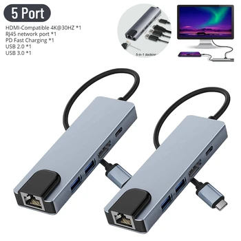พอร์ต USB C ฮับกับ HDMI RJ45 อีเทอร์เนต USB 3.02.0 บนกรมตำรวท่าเรือตั้งข้อหาหลายองตัวแบ่อะแดปเตอร์สำหรับ Xiaomi 10 MacBook iPad Samsung S20