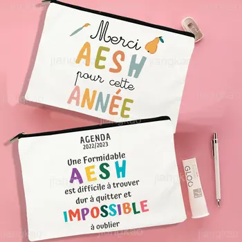 (ภาษาฝรั่งเศส)ขอบคุ AESH พิมพ์กระเป๋าแต่งหน้าผู้หญิงเดินทาง Neceser Cosmetic Pouch เดินทาง Toiletry จัดการโรงเรียนดินสถุงใส่ของขวัญสำหรับ AESH