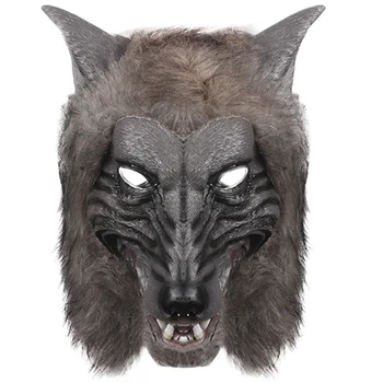 มนุษย์หมาป่า Headwear ชุดหน้ากาก Lifelike หมาป่าหน้ากากกับ Faux ขนสัตว์หน้ากากวันฮาโลวีนสำหรับผู้ใหญ่ Cosplay อุปกรณ์ประกอบที่สัตว์ Headgear