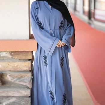 มุสลิม Abayas สำหรับผู้หญิงที่ดูไบไก่งวงหั-fastener หน้าดำ Embroidery Islamic เสื้อผ้าอดกิโมโนองเดือนรอมะฎอน Eid Kaftan Hijabi