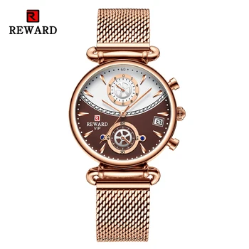 รางวัลสองสามนาฬิกา Chronograph ปฏิทิน Timepieces Stainless เหล็กกล้าเนื้อโครงร่างอวงดนตรี Wristwatches ผู้หญิง Waterproof ควอทซ์นาฬิกาข้อมือ