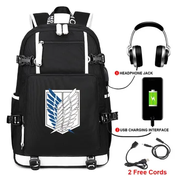 ร้อนภาษาญี่ปุ่นอะนิเมรโจมตี Titan Waterproof โรงเรียนถุงแลปท็อป Rucksack เดินทางพอร์ต USB กระเป๋าความจุสูง Bookbag สำหรับเด็ก