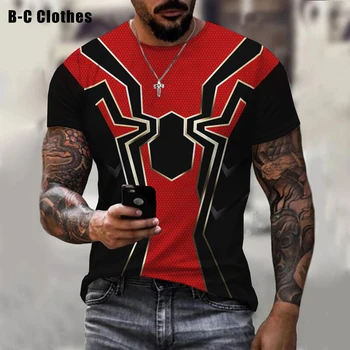ฤดูร้อนแดงแมงมุมพิมพ์เสื้อแมงมุมพิมพ์ภาพ 3 มิติทีเสื้อผู้ชายเจ๋งสไปเดอร์ย่อนที่แขนโอ-คอ Tshirt