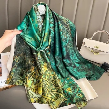 ฤดูใบไม้ผลิผ้าพันคอของผู้หญิงหรูหราออกแบบผ้าพันคอผ้าไหมเรียบเนียนผ้าพันคออ่อนมุสลิมเฮดแบนด์ Shawl ชายหาด 85x180cm
