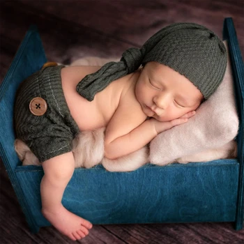 ลูก Photography บพวกอุปกรณ์ประกอบชุดน้องมือของ woven ทึบเหมาะกับถักโครเช Knitted อ่อนหมวกกางเกง Newborn บพวกอุปกรณ์ประกอบภาพถ่าย