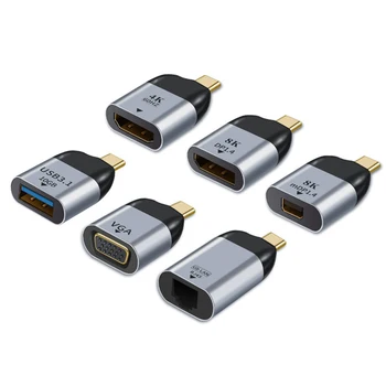 ล้องที่มีความคมชัดสูงนะวิดีโอปลั๊กออก Converter 8K/4K 60Hz ประเภท-C ต้องพอร์ต USB 3.1/DP/มินิ DP/VGA/HDMI-น่ะไร้เดียงสาและไม่เสแสร้งด้/RJ45 พอร์ต USB พิมพ์ C ผู้ชายเพื่อผู้หญิงอะแดปเตอร์