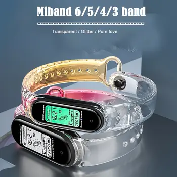 สร้อยข้อมือสำหรับ xiaomi ร้อวงดนตรี 564 มัดโปร่งใสคริสตัล NFC watchband นมาแทน wristband smartwatch correa miband 3/4/5/6