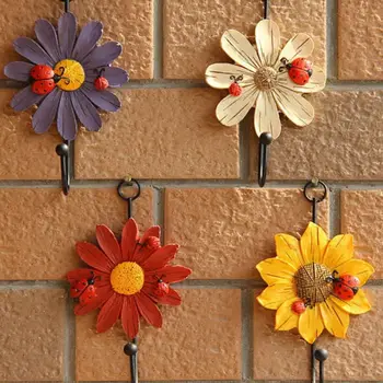สร้างสรรค์ Resin ดอกไม้รูปร่างกำแพง Hangers สำหรับกุญแจหมวกผ้าเช็ดตัวกำแพง Hooks กลับบ้านตกแต่งหน้าต่าง