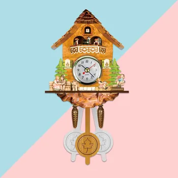 สร้างสรรค์เรโทรบ้างกำแพงนาฬิกาไม้ Handmade นบ้านาฬิกากำแพงแขวนนกโทรลาเบลองดู Timekeeping