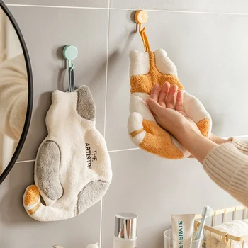 สร้างสรรค์แมวรูปร่างโครอลไอส์แลน Fleece มือของผ้าเช็ดตัวอย่างเร็วแห้ง Absorbent กัญชาจานเสื้อผ้าแขวนผ้าเช็ดตัวทำครัวทำความสะอาดห้องน้ำเครื่องมือ