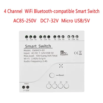 สำหรับ eWeLink 4 ช่องฉลาด WiFi บลูทูธ-น่ะไร้เดียงสาและไม่เสแสร้งด้เครือข่ายไร้สายส่งสัญญาณเปลี่ยนโปรแกรมอดูลควบคุมระยะไกล AC85-250V DC7-32V 4CH