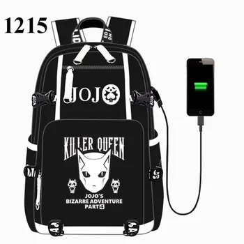 สีดำ JoJo นประหลาด Adventur พอร์ต USB กระเป๋ากระเป๋าโรงเรียนหนังสือนักเรียนสุนัขไม่มีสัญญาณกันขโมยและไหล่หนังสือกระเป๋า Rucksack Cosplay