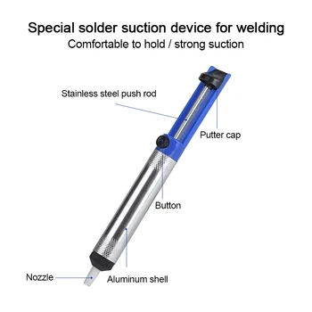 สีน้ำเงิน/ทอง Desoldering เครื่องปั๊มยาวดูทิดู Durable ทั้งหมดอลูมินั่มทิดูอุปกรณ์ป้อนเอง Solder ปั๊ม Welding มือของเครื่องมือ