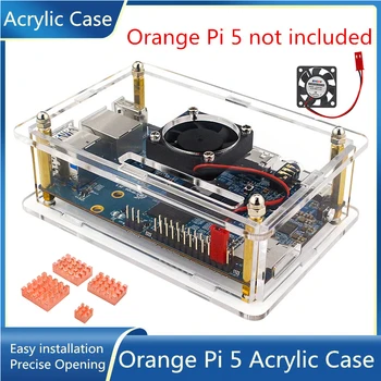 สีส้ม Pi 5 Acrylic คดีสำหรับสีส้ม Pi 5 4 / 8 / 16GB แพ RK3588S เดียวกระดานตัวเลือกทางใจเย็นแฟนความร้อนจม