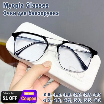 สโลหะภาพมืดจากกล้อง(Black frame)Myopia แว่นพวกต่อต้านสีฟ้าแสงสว่างผู้หญิงคนใกล้ตา Eyeglasses Unisex แว่นกันล Diopters -0.5 จะ -6.0