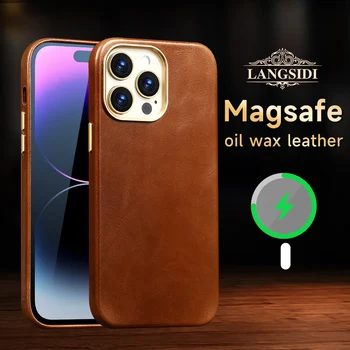 หนังต้นฉบับสำหรับ Magsafe คดีสำหรับ iPhone 1413 มืออาชีพแม็กซ์ 14 อีกอย่าง 14Pro นเรโทรตกเครือข่ายไร้สายชาร์จแม่เหล็กปกหลัง