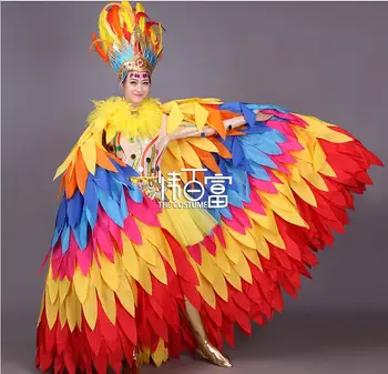หรูหราเวทีเสื้อผ้าสำหรับไก่งวงการเปิดงานเต้นรำขนนกสวนสนุกผู้หญิง Colourfull การแสดงบนเวที