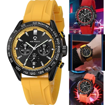 หรูหราแบรนด์คนดูปฏิทิน luminous waterproof relojes cronografo wristwatch ธุรกิจของกีฬาซิลิโคนมัดระวังสำหรับผู้ชาย