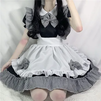 อะนิเมตู Cosplay ชุดภาษาญี่ปุ่น Kwaii แม่บ้างชุดขั้นในเกลือนกลาดชุด Goth เสื้อผ้าผู้หญิงเด็กอธิค Lolita แม่บ้าชุดดำสีขาว