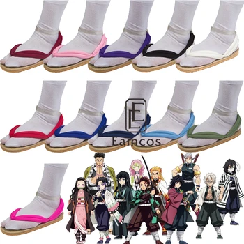 อะนิเมปีศาจสเลเยอร์ Kimetsu ไม่ Yaiba Cosplay รองเท้า Kamado Tanjirou Kamado Nezuko Agatsuma Zenitsu พลิกกลับ Flops Sandals กับถุงเท้า