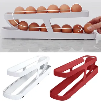 อัตโนมัติการเลื่อนข้อความแบบไข่ชั้นลิ้นชักชนิดไข่ห้องเก็บของกล่องตู้คอนเทนเนอร์จัดการ Rolldown ตู้เย็นไข่ Dispenser ตู้เย็นครัว