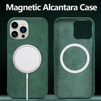 อิตาเลี่ยน Alcantara คดีสำหรับ iPhone 13 มืออาชีพแม็กซ์วามหรูหราองธุรกิจเครื่องหนังโทรศัพท์กลับมาปกป้อง iPhone 14 มืออาชีพแม็กซ์แม่เหล็กเพื่อ MagSafe