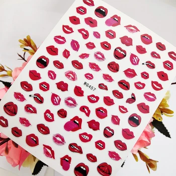 เซ็กซี่สีแดงริมฝีปากจูบ 3 มิติ Stickers ดบอกระดับบนแถบเลื่อนสำหรับเล็บตัวเองชนิดหนึ่จับงานศิลปะ Decoraciones ฟอยล์ออกแบบทำเล็บดี Accesorios