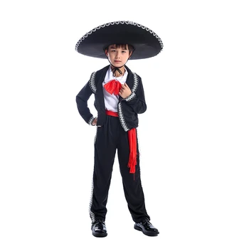 เด็กดั้งเดิมอาหารเม็กซิกัน Mariachi เพื่อเต้นชุดสำหรับเด็กเด็กเด็ก Cosplay ชุดเพราะเสื้อผ้ากับหมวกวันฮัลโลวีน