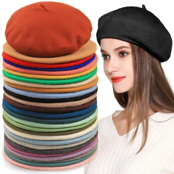 เป็นขน Beret หมวกสำหรับผู้หญิงฤดูหนาวอบอุ่น Headwear ฝรั่งเศสของศิลปินหมวกถักนิตติ้งน่ะ Beanies หมวกธรรมดาหน่ะหมวกบาเรท์หญิงผู้หญิงฤดูใบไม้ร่วงถนนหมวก
