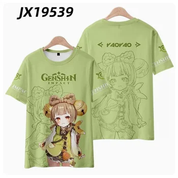 เสื้อเกม Genshin ผลกระทบ Yaoyao 3D พิมพ์ Streetwear เด็กผู้หญิงง่ายๆคแฟชั่นใหญ่โตสุดสุดโอ-คอ TShirt เด็ก Tees นอย่างเสื้อผ้า