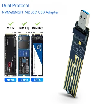 เอ็ม 2 NVMe อะแดปเตอร์พอร์ต USB ทั้งคู่โพรโทคอล NVMe SATA เอ็ม 2 SSD บ USB3.110gbps พอร์ต USB เป็นอะแดปเตอร์ Converter สำหรับเอ็ม 22230224222602280 SSD